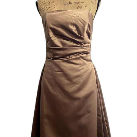 Michaelangelo 8078 Bridesmaid's‎ Dress Tan Strapless Formal Ballgown Size 10 - Picture 2 of 6